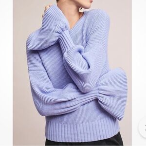 Moth Anthropologie Regina Lavender Wool Cotton Sweater with Bell Sleeves